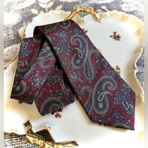 Christian Dior Red and Gray Paisley Silk Tie